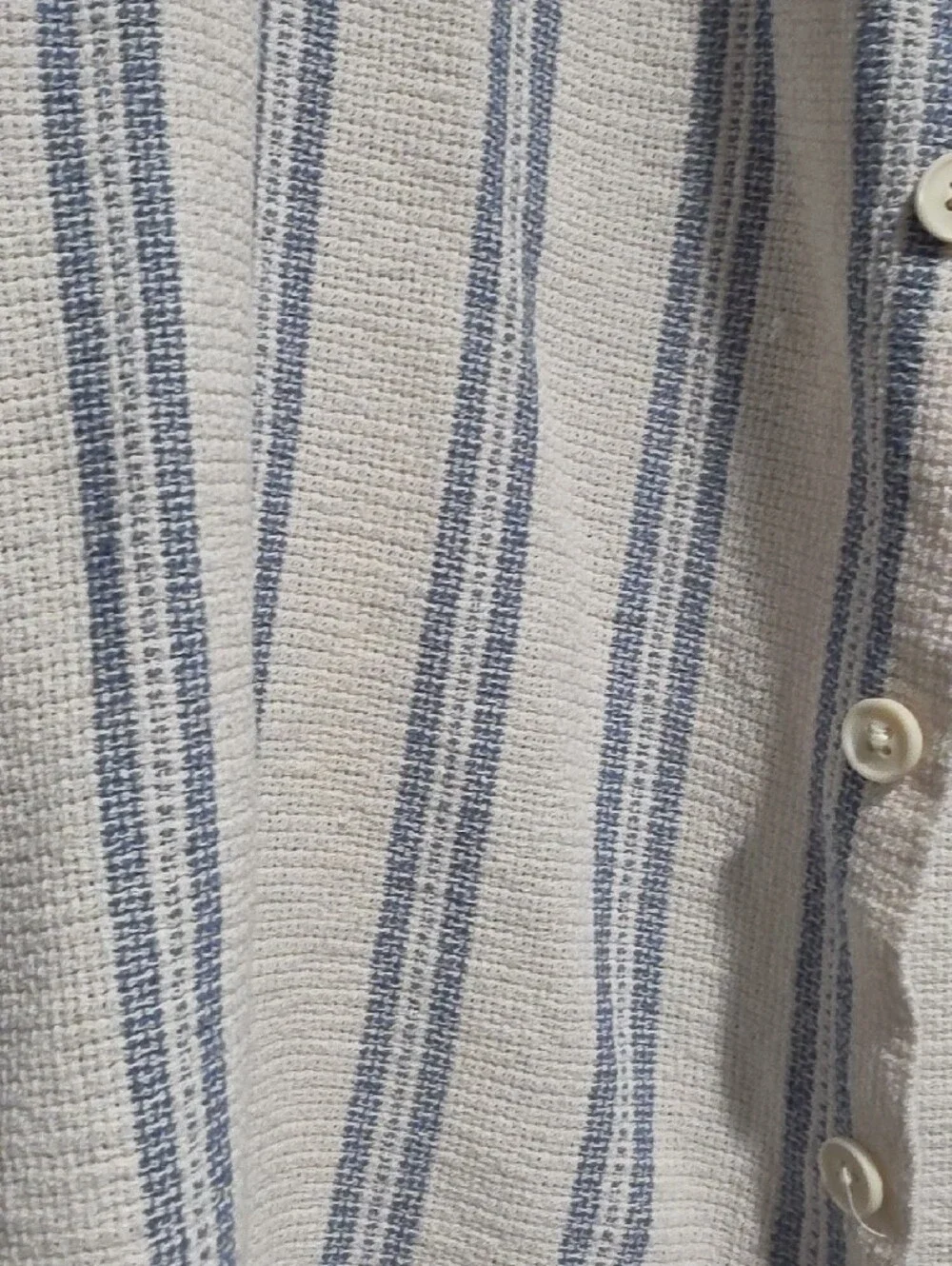 Denim & Flower Cream Short-Sleeve Button-Down with Blue Stripes